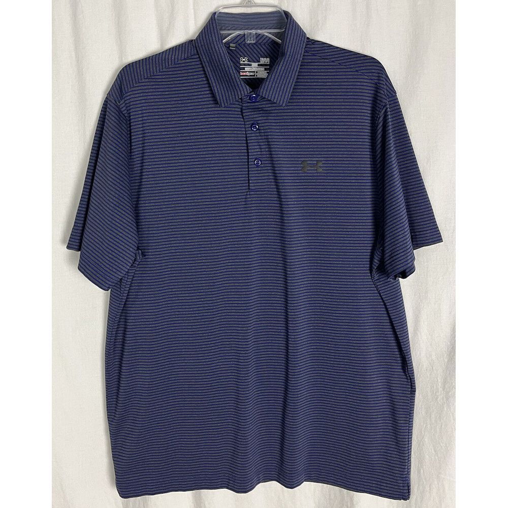 Under Armour Headgear Loose Polo Shirt Men's Size L Striped Purple Short Sleeve